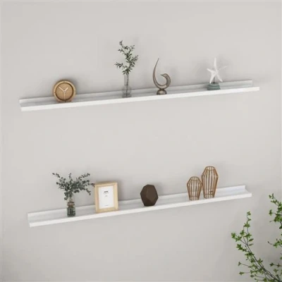Afbeelding van Wandschappen 2 st 115x9x3 cm hoogglans wit