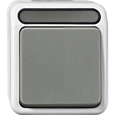 Afbeelding van Merten 4074993 AquaStar Compleet Knop spatwaterdicht Lichtgrijs 1 stuks