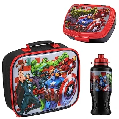 Afbeelding van Marvel lunchbox voor kinderen, 3 delige set thuis, koeltas, en drinkfles Spiderman, Avengers, lunch, picknick, officiële accessoires (Multi Avengers)