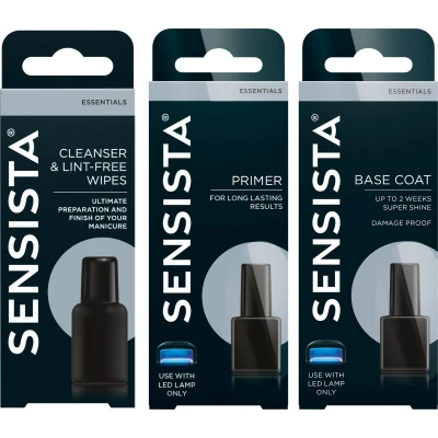 Afbeelding van Sensista Happy Preppy Set Cleanser &amp; Lint free wipes Primer Base Coat Gellak Voordeelset