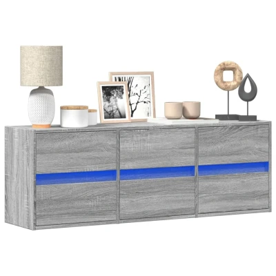 Afbeelding van Tv wandmeubel met LED verlichting 130x31x45 cm grijs sonoma