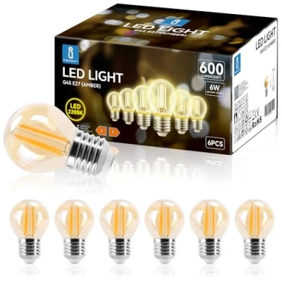 Afbeelding van Aigostar Ledlamp E27, warm wit, 2200 K, 600 lm, 6 W (komt overeen met 48 W), retro Edison led lamp, G45, stuks
