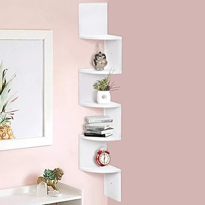 Afbeelding van BAKAJI Boekenkast modern design hoekrek van melamine houtlook met 5 hoekplanken, afmetingen 123 x 20 cm (wit)