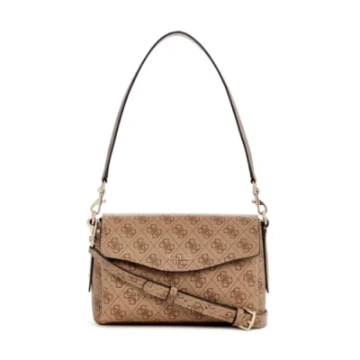 Afbeelding van GUESS Schoudertas Brenton Flap Shoulder Bag Latte Logo Lichtbruin
