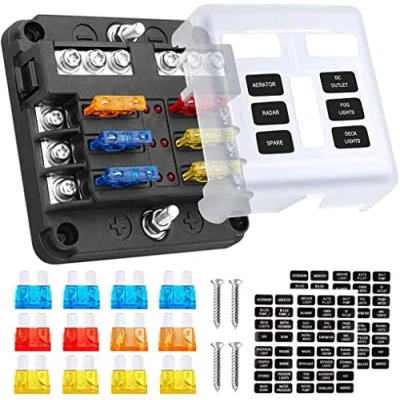 Afbeelding van MOJINL 6 weg platte zekeringhouder, 12 V, waterdichte zekeringkast met led display, beschermdeksel, zekeringen voor auto, vrachtwagen, bestelwagen enz.