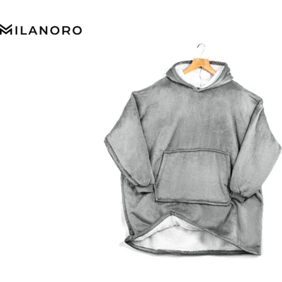 Afbeelding van Milanoro Hoodie Deken Donkergrijs Warm en Comfortabel Met Mouwen Zak