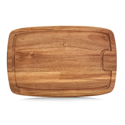 Afbeelding van Rechthoekige luxe acacia houten snijplank met sapgroef 40 cm Keukenbenodigdheden Snijplanken/serveerplanken hout