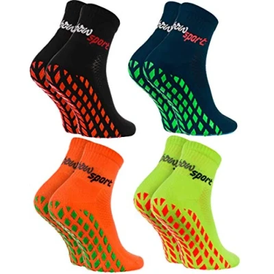 Afbeelding van Rainbow Socks Neon sportsokken voor dames en heren, 4 x zwart, oranje, groen, blauw