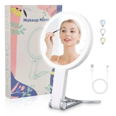 Afbeelding van Miroir Grossissant Lumineux 20X/1X avec 64LED Double Face Rechargeable Mirroir Maquilleur Pliable Lumiere Eclairant pour Maquillage,Salle de Bain,Voyage,Bureau Cadeau (20X Blanc)