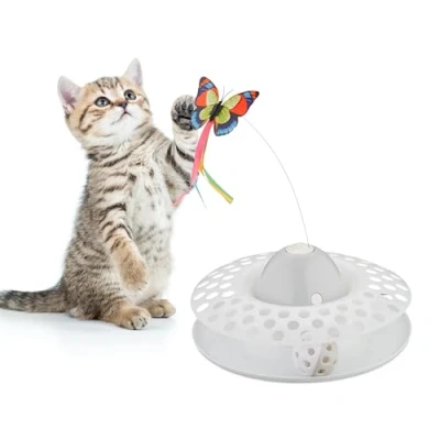 Afbeelding van Relaxdays kattenspeeltje vlinder elektrisch bewegend kattenspeelgoed ballenbaan kat