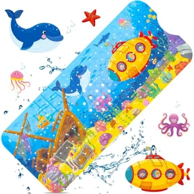 Afbeelding van GUHAOOL antislip badmat voor kinderen, 100 x 40 cm, met 200 zuignap, pvc materiaal, badmat, antibacterieel en BPA vrij, machinewasbaar