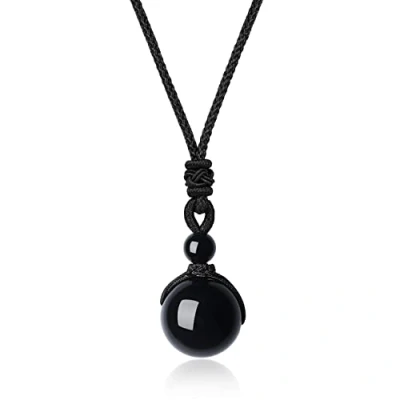 Afbeelding van COAI Ronde hanger, verstelbare ketting, steen, heren en dames, Obsidiaan, Obsidiaan