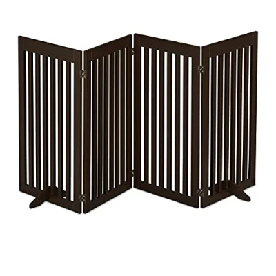 Afbeelding van Relaxdays Veiligheidshekje hout 92 cm hoog kinderhek hondenhek inklapbaar bruin 4 panelen