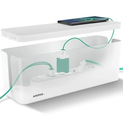 Afbeelding van ACROPAQ Kabelbox Large Opbergbox stekkerdoos, Kabel organiser Wit ACM002