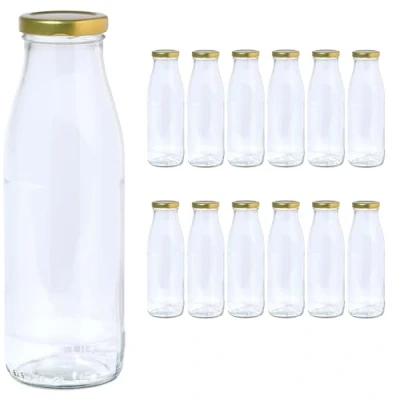 Afbeelding van Vitrea TO48 Lege glazen flessen met goudkleurige schroefdop, 500 ml, leeg, voor melk, sap, smoothies, olie, om te vullen deksels, 12 stuks