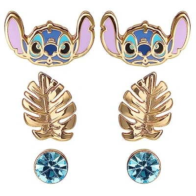 Afbeelding van Peershardy Disney Blue &amp; Gold Stitch stud earrings / oorbellen set Jewelry