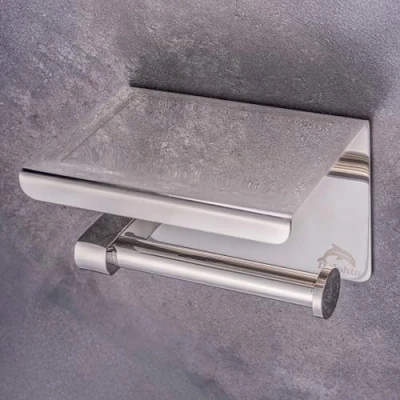 Afbeelding van Dolvhin® Toiletpapierhouder zonder boren, chroom, premium wc rolhouder met plank en inkeping, roestvrijstalen om te plakken boorgaten (gepolijst)