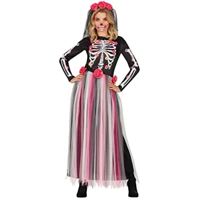 Afbeelding van Guirca Spaans &amp; Mexicaans Kostuum Flower Kill Day Of The Dead Vrouw Roze, Zwart Maat 42 44 Halloween Verkleedkleding