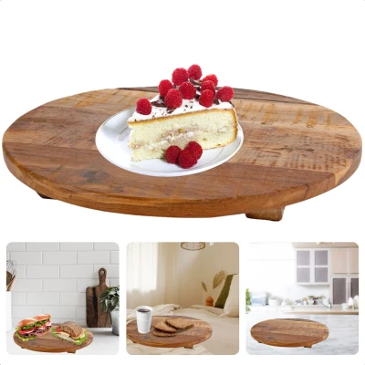 Afbeelding van Cheqo® Houten Dienblad Kaasplank Tapasplank Borrelplank Serveerplateau Rond Naturel Hout Perfect voor Keuken en Serveerdoeleinden Inclusief EBOOK