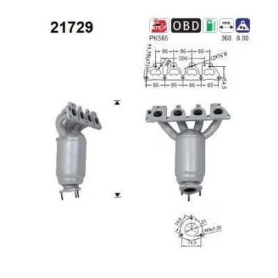Afbeelding van Katalysator AS 21729, voor o.a. OPEL