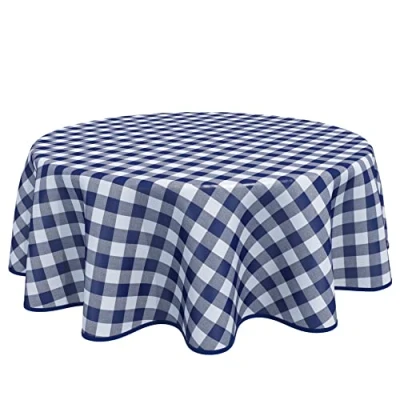 Afbeelding van Home Direct Rond tafelkleed van pvc, afwasbaar, motief gingham, rond, 160 cm