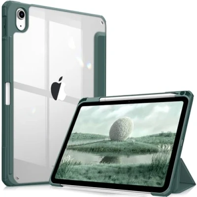 Afbeelding van FINTIE Hybride hoes compatibel met iPad 10e generatie 2022 (10,9 inch) [Ultradun] schokbestendige transparante beschermhoes geïntegreerde potloodhouder, automatische slaap/wake, nachtgroen
