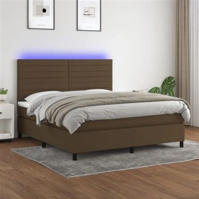 Afbeelding van vidaXL Boxspring met matras en LED stof donkerbruin 180x200 cm
