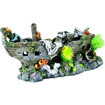 Afbeelding van Aquarium scheepswrak + planten 29,5 x 13,5 cm