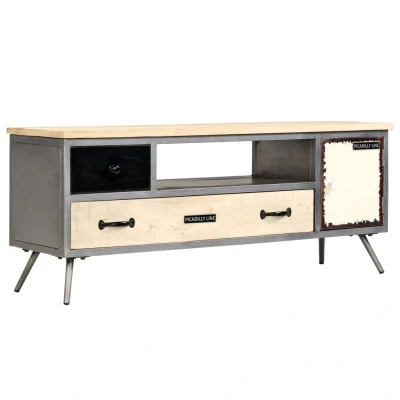 Afbeelding van Tv meubel 120x30x45 cm massief mangohout en staal