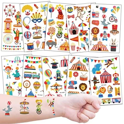 Afbeelding van Circus tatoeages voor kinderen, 10 vellen, tijdelijke meisjes en jongens, verjaardagsfeest, cadeau