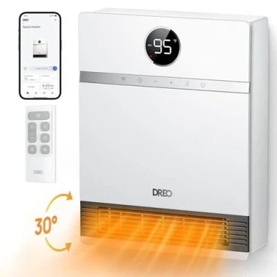 Afbeelding van Dreo Intelligente wandverwarming, 30 uitgangsventilator, 1500 W, regelbare thermostaat, afstandsbediening, timer, eenvoudige montage binnenverwarming, werkt met Alexa