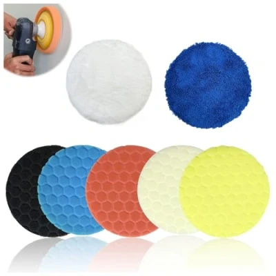 Afbeelding van Pmueuff 7 stuks 150 mm honingraat polijstpads, autopolijstpad met hoge vezel, polijstpunt voor excentrische schroevendraaier