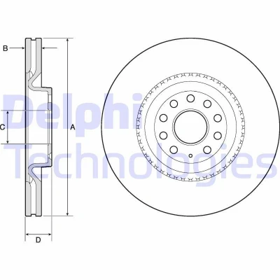 Afbeelding van DELPHI BG9952 Remschijf 345 30 5 Geventileerd Geolied Semi finished Zonder wiellager, ABS sensorring VOLKSWAGEN: Golf 6, 5, 4