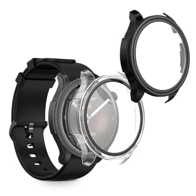 Afbeelding van kwmobile 2x cover geschikt voor Huami Amazfit Balance A2286 Fitnesstracker van gehard glas en kunststof frame set transparant / zwart