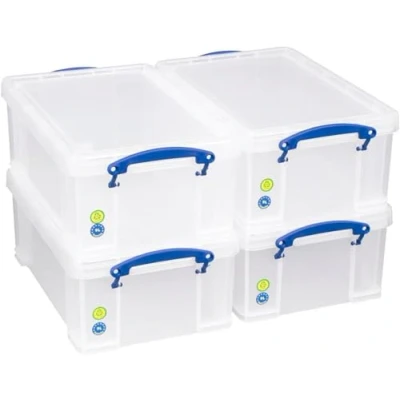 Afbeelding van Set van 4 handige doosjes 9 liter, 395 x 255 155 mm, voor 24 dvd&#039;s/A4 papier, transparant