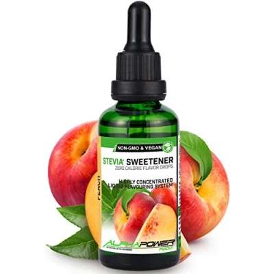 Afbeelding van ALPHAPOWER FOOD Stevia Perzikdruppels natuurlijk voedselaroma I Vloeibare zoetstof sterk geconcentreerd 1 x 50 ml. Drops, Flavdrops