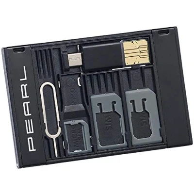 Afbeelding van PEARL SIM kaartadapter: simkaart organizer met micro SD kaartlezer voor USB OTG (micro simkaartadapter, simkaarthouder, tablethoes)
