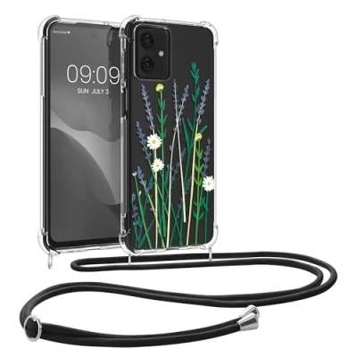 Afbeelding van kwmobile telefoonhoesje geschikt voor Motorola Moto G54 5G Hoesje met telefoonkoord Back cover smartphone Case in lavendel / groen transparant