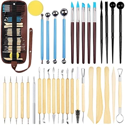 Afbeelding van Frasheng 36 delige snijgereedschappen, pottenbakkersgereedschap, keramische gereedschapsset, gereedschapsset van aardewerk, met opbergtas, voor sculptuur, doe het zelf, beginners of professionals