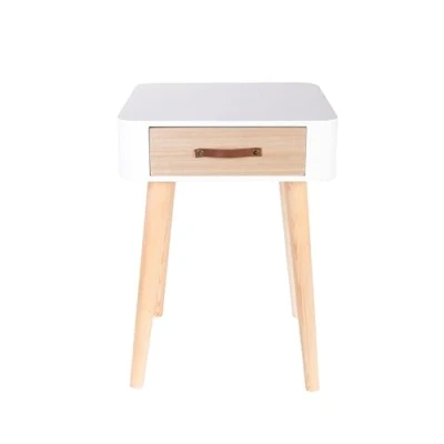 Afbeelding van Home Deco Kids Nachtkastje met lade wit houten poten