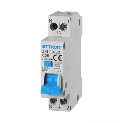 Afbeelding van Differentiële magnetothermische schakelaar, 1P+N 4,5 kA 30 mA 220 V, neemt 1 DIN module, verkrijgbaar 6A 10A 16A 25A (1P+N 25A)