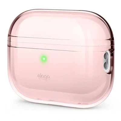 Afbeelding van elago Transparante hoes compatibel met Apple AirPods Pro 2e generatie, schokbestendig, inclusief geltape, draadloos opladen, vermindert vergeling (charmant roze)