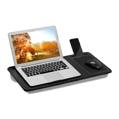 Afbeelding van Relaxdays laptopkussen met muismat telefoonhouder 5,5 x 58 30,5 cm zwart