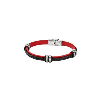 Afbeelding van Lotus LS1829 2/3: Herenarmband van leer en staal, rood zwart, 22 cm, Leer, Zonder steen, steen