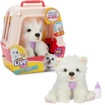 Afbeelding van Little Live Pets My Really Real puppy Luna Interactieve + 60 geluiden/reacties realistische look, 1 uit 72 varianten, speelset met transportbox, batterijen inbegrepen vanaf 5 jaar