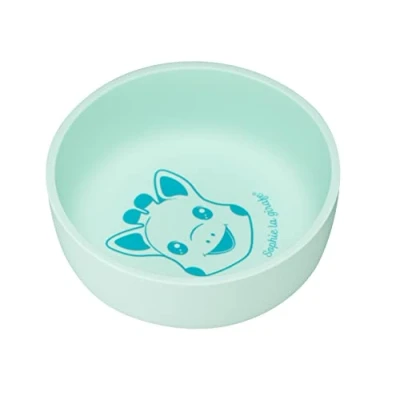 Afbeelding van Sophie de giraf Kom Kinder servies Bakje Vaatwasser en magnetronbestendig Siliconen In witte/rode geschenkdoos Lichtblauw