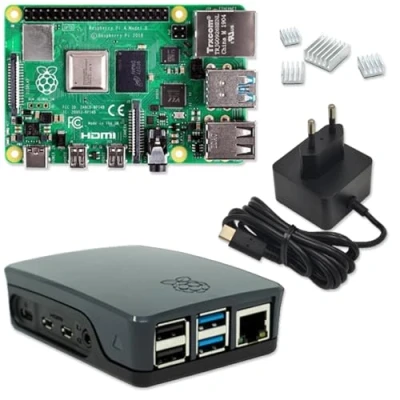 Afbeelding van Raspberry Pi 4 Starter Kit 4GB USB C 5V 3A voeding Zwarte behuizing Koellichaam Model B RAM