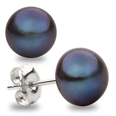 Afbeelding van SECRET &amp; YOU zwarte knop gekweekte Parel oorbellen 925 sterling zilver verkrijgbaar in 4 maten van 8 mm tot 11 mm, Wit Goud Zilver,