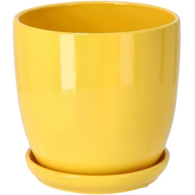 Afbeelding van KOTARBAU® Keramische plantenbak, diameter 15 cm, met lekbak, geel