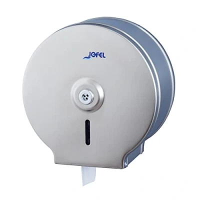 Afbeelding van Jofel Middelgrote industriële toiletpapierhouder, papierdispenser op rollen tot 300 m, max. 220 mm diameter, doorn 18 55 mm, gesatineerde roestvrijstalen behuizing,